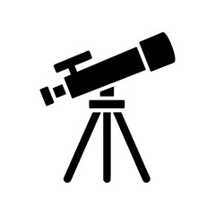 Telescope icon representing scientific observation, astronomy, exploration, and discovery of the universe. © puntip_a