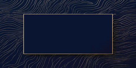 Dark navy blue background featuring golden topographic map lines and a central rectangular frame topographic background rectangle geometric cartography abstract geography navigation backdrop © MOHAMAD