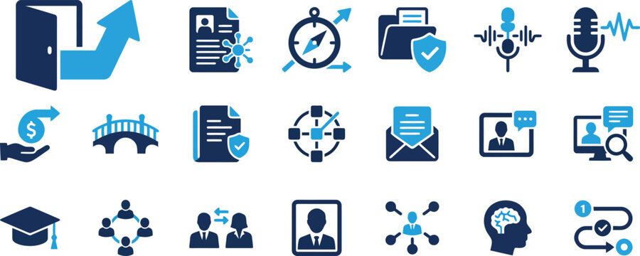 Outplacement and Career Transition Solid Icons Set, Workforce Management, Employee Support, HR, Recruitment and Career Services Vector EPS