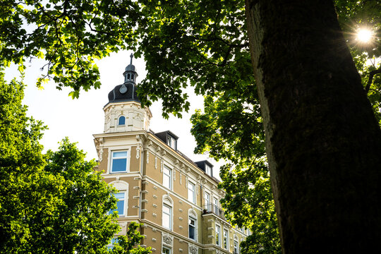 Exquisite historic apartment building in Hamburg in North Germany in springtime