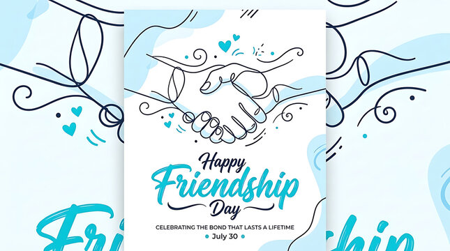 Happy friendship day vertical greeting card with handshake line drawing