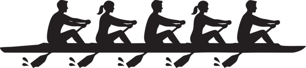 Rowing Team Silhouette with Men and Women in Crew Boat Isolated on White Background © MirazHossain