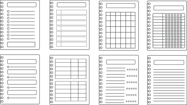 Spiral bound notebook page template set with planner layouts for journals organizers and stationery