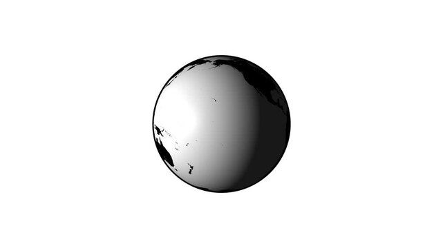 Transparent globe with world map whirling on white background 4k.