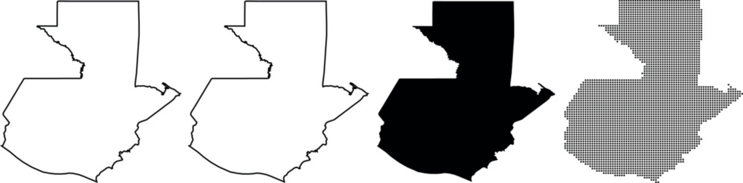 Guinea Map Silhouette Series with Border Outline Filled and Dot Pattern Vector Illustration