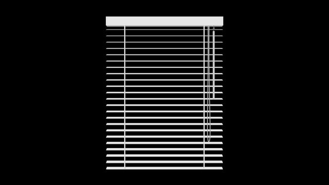Animation of a roller blind opening and closing on alpha channel black background.