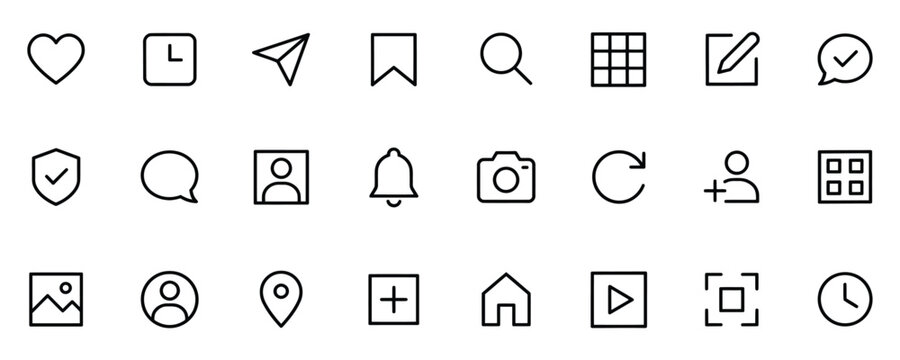 Minimal Outline User Interface Icons Set with Navigation Communication Shopping and System Symbols