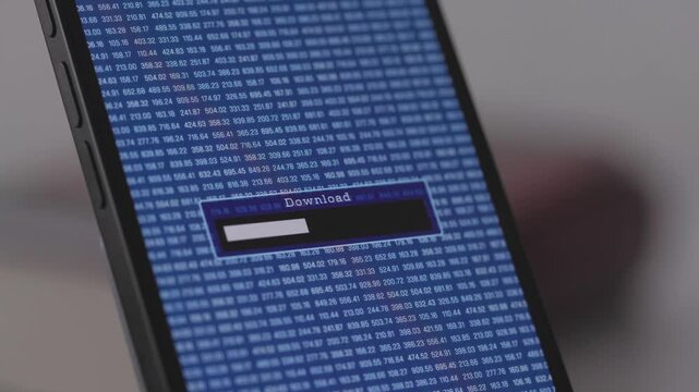 Smartphone progress bar downloading data, software or information. Information, wireless technology, internet download, status, mobile device, data storage, processing, digital asset management, busin