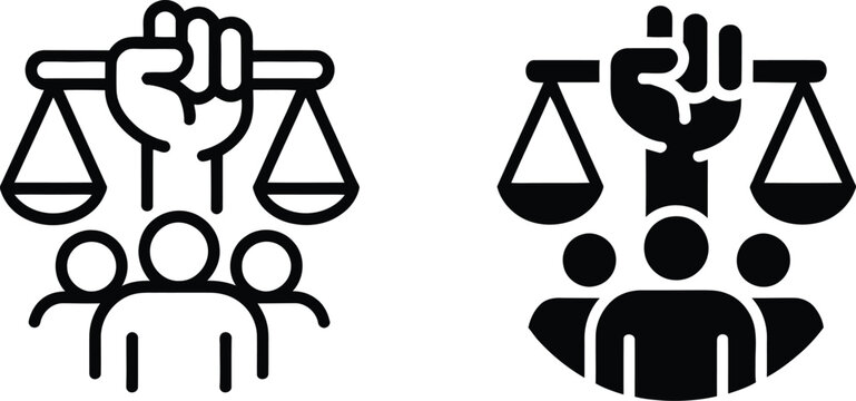 Justice and equality balance scale icons with people