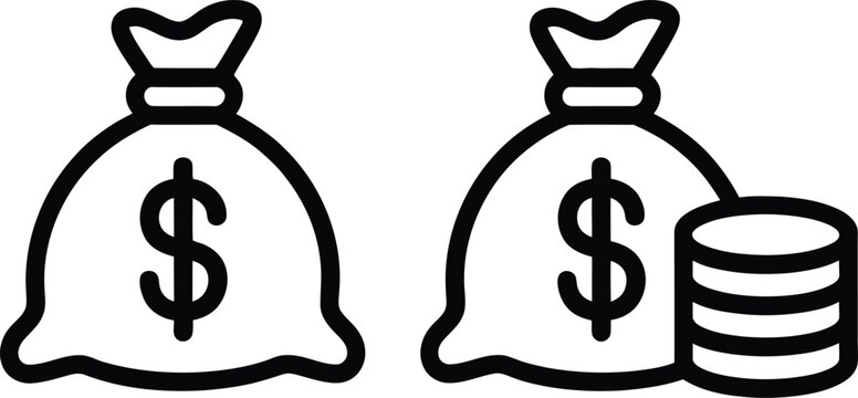 Money bag icon with database symbol beside it