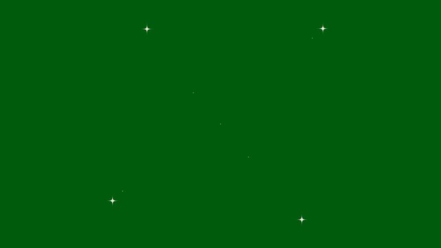 Glowing Cartoon Sparkle Stars 4K, white twinkling doodle animation, fast glitter motion, shining light trails, festive blinking effects, seamless chroma key green screen, retro flat vector style.