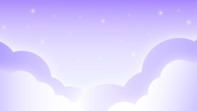 空と雲のゆめかわフレーム背景 ラベンダー 横長 16:9 
