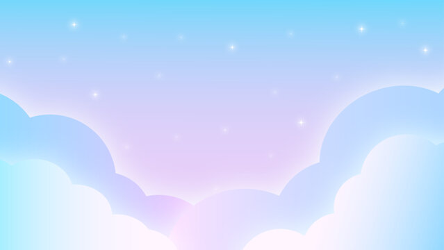空と雲のゆめかわフレーム背景 水色 ピンク 横長 16:9 