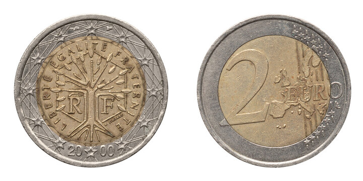 Old 2 Euro coin 2000. png isolated on transparent background.