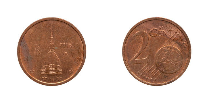 2 Euro cent coin 2015. png isolated on transparent background.