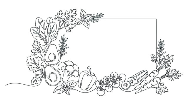 Continuous one line drawing of vegetable frame
