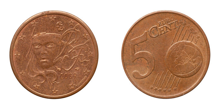 5 Euro cent coin 2009. png isolated on transparent background.