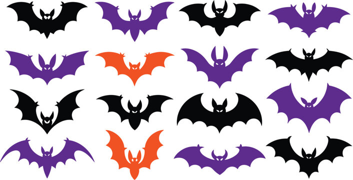 Halloween bat silhouettes in black purple and orange