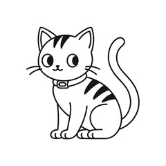 Obraz premium Cute cartoon tabby cat with collar line art
