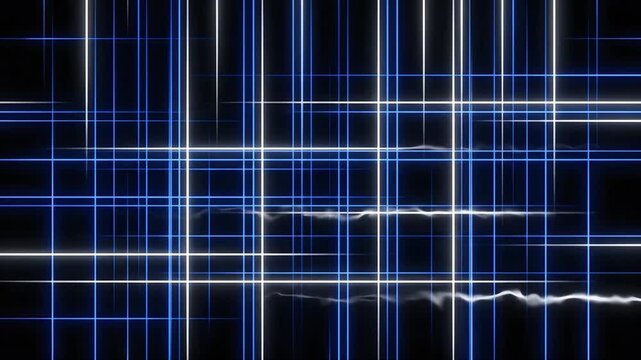 Abstract digital background with glowing blue and white neon light grid lines