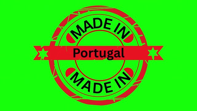 Portuguese origin stamp rotating in vibrant green and black stripes