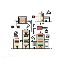 Obraz premium Smart city network connectivity diagram with buildings and wifi, buildings