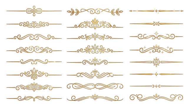 Set of Elegant Gold Decorative Text Dividers and Ornate Flourish Borders for Professional Page Formatting