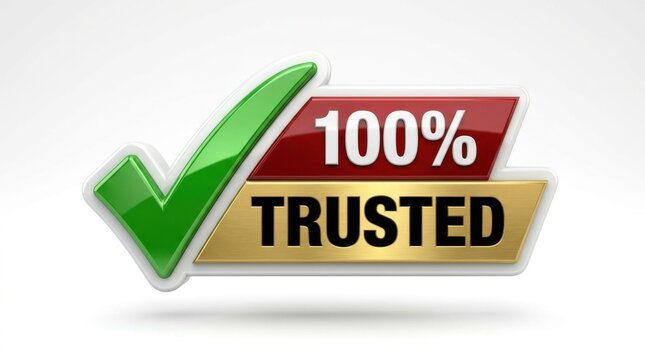 Trusted 100 percent sign with green checkmark
