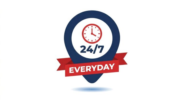 24/7 Everyday Service Icon with Clock