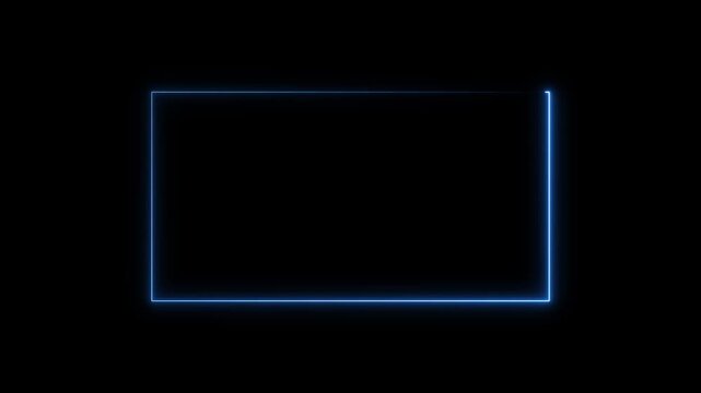 A glowing blue neon rectangle outline on a black background, with a futuristic and digital light effect.