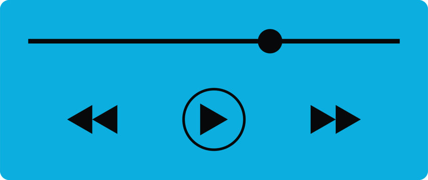 Media player interface with play pause rewind and fast forward buttons on blue background