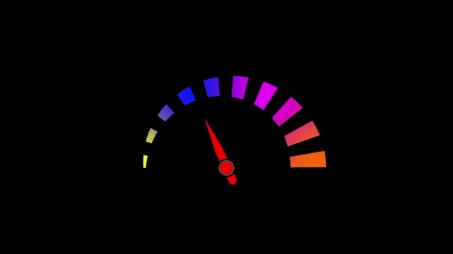A colorful speedometer or gauge with a needle pointing in the mid-range. The meter ranges from green to yellow to orange, symbolizing measurement, performance, or progress on a black background.