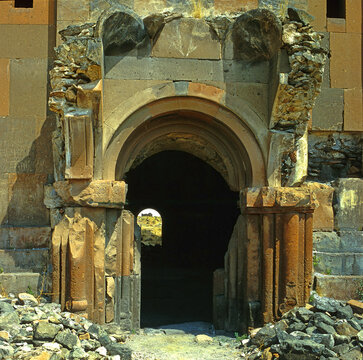 The ruins of Ani, medieval Armenian city Ani in Eastern Turkey. Armenian capital in the past, now is plateau with the ruins of churches near the Turkish-Armenian border - UNESCO World Heritage Site