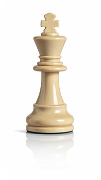 A single, ornate white chess king piece stands centered, with a reflection
