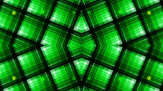 Green Kaleidoscope Pattern: A symmetrical, mesmerizing green and black checkered pattern creates a hypnotic visual effect, resembling a kaleidoscope's intricate design.