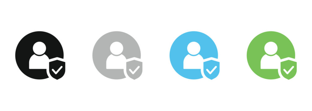 Circle verified account profile icons. Validation signs and member identity. Vector illustration