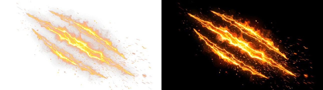 Fiery claw slash effect with glowing sparks and embers abstract aggressive