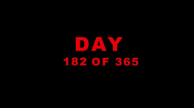Abstract 0 to 365 days timeline with day text animation. Animated of completing 365 of 365 counter. Three hundred sixty five day count concept.4k motion graphics video animation