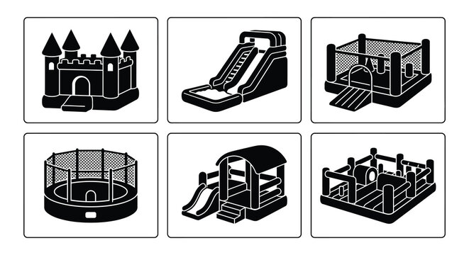 Inflatable Play Structures Vector Icons On White Background
