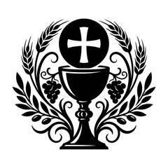 Obraz premium Christian Holy Communion Chalice with Cross and Grapes.