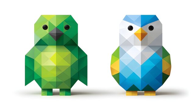 Low poly geometric bird characters on white background