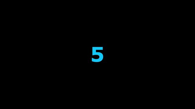Digital cyan color circle countdown timer ten seconds animation from 10 to 0 seconds on black background. 4k video