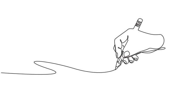 Continuous one line pen hand pencil write one art icon book journal sketch. Sign line pen hand vector signature letter notebook person background contract document single legal white school paper