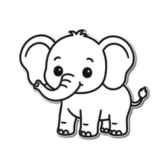 Fototapeta premium Cute Kawaii Baby Elephant Cartoon Outline Coloring Book Vector Illustration for Kids
