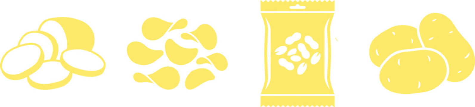Potato chips and raw potatoes icons set