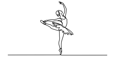 Continuous single line drawing of a graceful ballerina dancing in a ballet pose © Tumpa