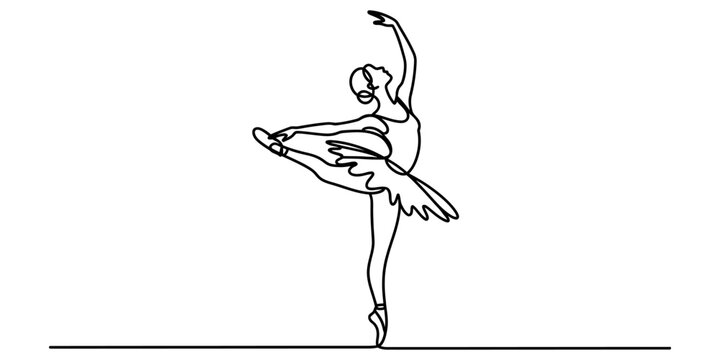 Continuous single line drawing of a graceful ballerina dancing in a ballet pose