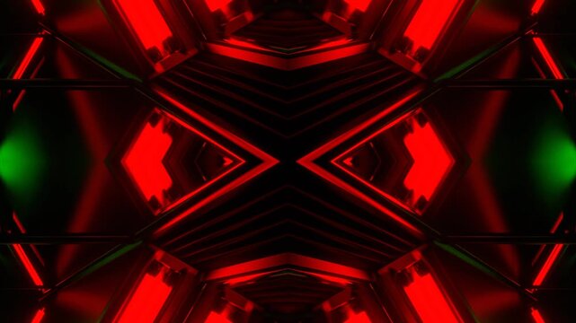 Green and Red Neon Glow Mirror Triangular Kaleidoscope Background VJ Loop in 4K
