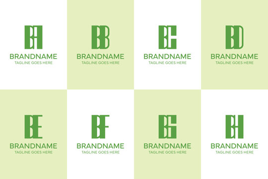 Letters BA BB BC BD BE BF BG BH Elegant Monogram Logo Set