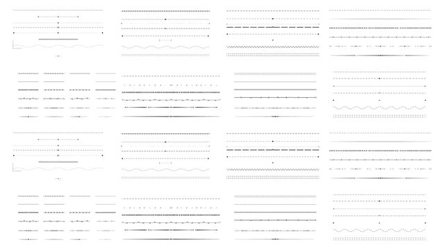 Decorative divider line set with various strokes dotted dashed and wavy patterns for page.